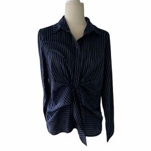 Everly Womens Blue and White Striped Shirt Size L